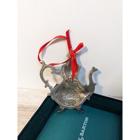 Reed and Barton Winthrop Teapot #1018 Ornament Merry Christmas Silver Tone w/box - Picture 4 of 7